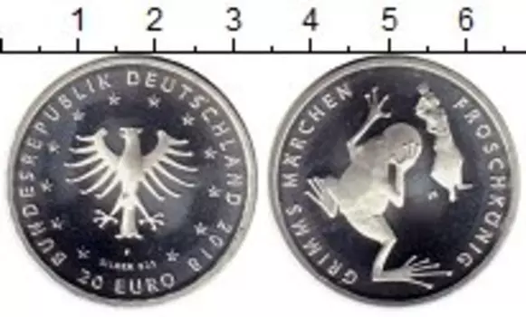 Монета 20 евро Германии 2018 года Серебро Сказка король-лягушонок