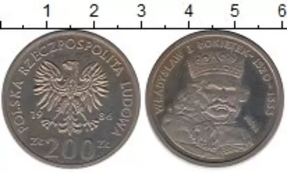 Монета 200 злотых Польши 1986 года Медно-никель Владислав I Локитек,Проба