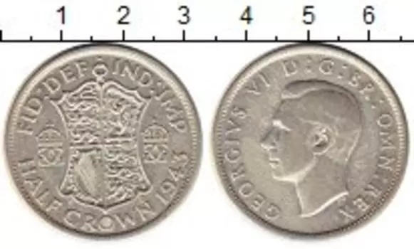 Монета 1/2 кроны Англии 1943 года Серебро Георг VI