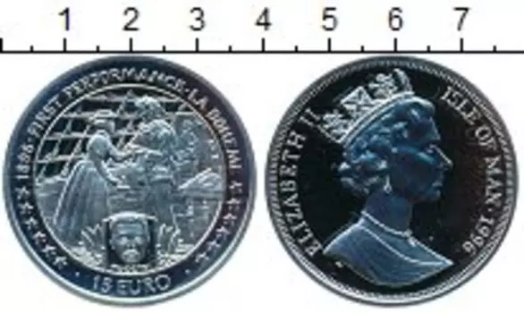 Монета 15 евро Острова Мэн 1996 года Серебро Богемия,Елизавета II