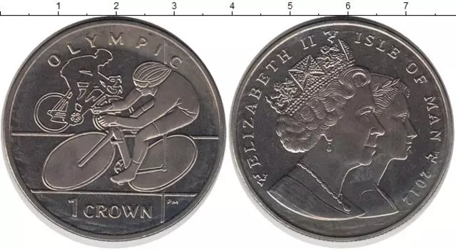 Монета крона Острова Мэн 2012 года Медно-никель Олимпийские игры в Лондоне, велоспорт