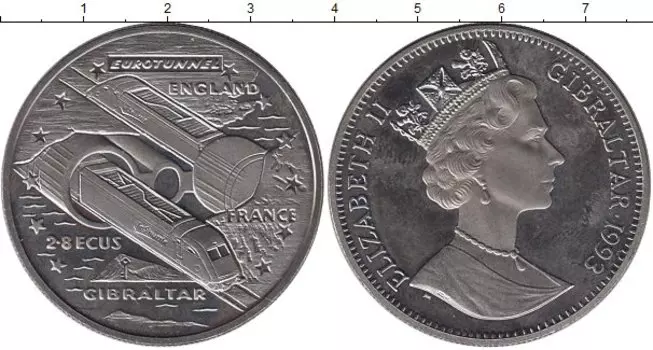 Монета 2,8 экю Гибралтара 1993 года Медно-никель Евротоннель
