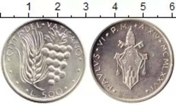 Монета 500 лир Ватикана 1976 года Серебро Понтифик Павел VI
