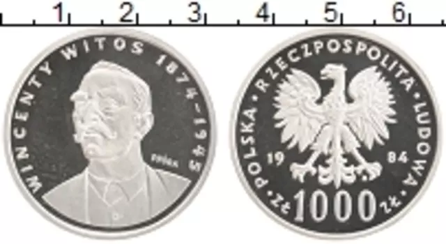 Монета 1000 злотых Польши 1984 года Серебро Винценты Витос