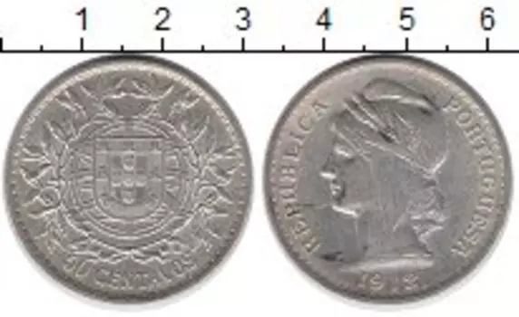 Монета 50 сентаво Португалии 1912 года Серебро