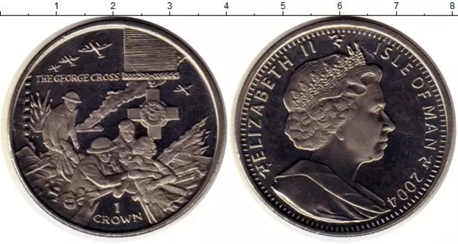 Монета крона Острова Мэн 2004 года Медно-никель Ордена и медали, Георгиевский крест