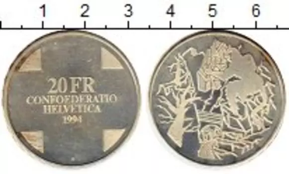 Монета 20 франков Швейцарии 1994 года Серебро Мост дьявола (Чертов мост) через реку Рейс