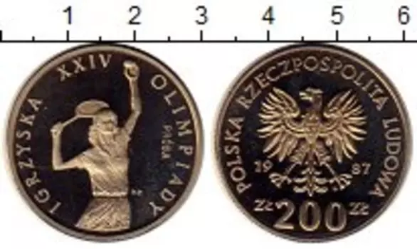Монета 200 злотых Польши 1987 года Медно-никель Олимпийские игры,теннис
