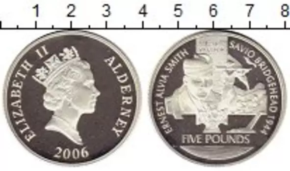 Монета 5 фунтов Олдерни 2006 года Серебро Эрнест Смит