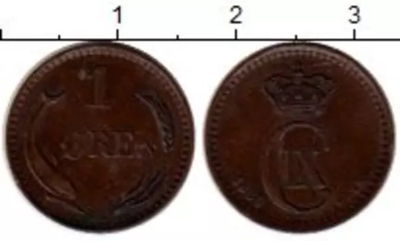 Монета эре Дании 1880 года Бронза Кристиан IХ