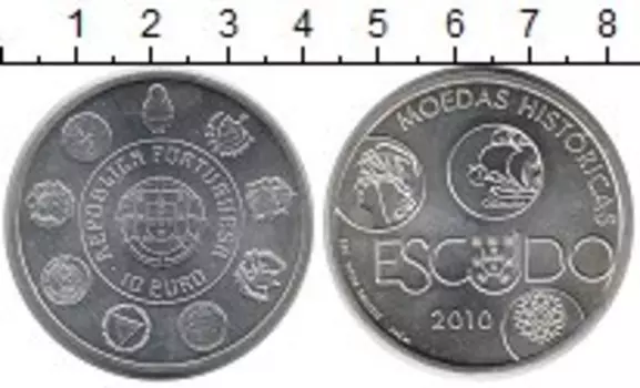 Монета 10 евро Португалии 2010 года Серебро Вехи истории