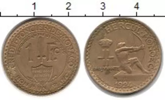 Монета франк Монако 1924 года Латунь Лучник