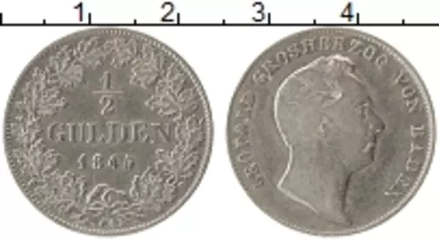 Монета 1/2 гульдена Бадена 1845 года Серебро Леопольд