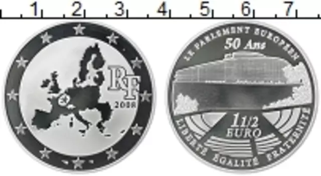 Монета 1/2 евро Франции 2008 года Серебро 50 - летие Европарламента