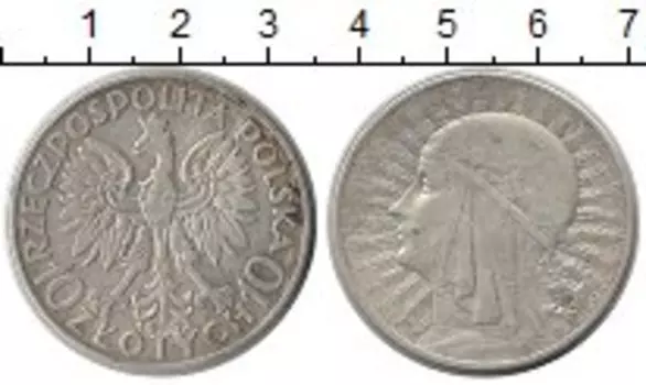 Монета 10 злотых Польши 1932 года Серебро