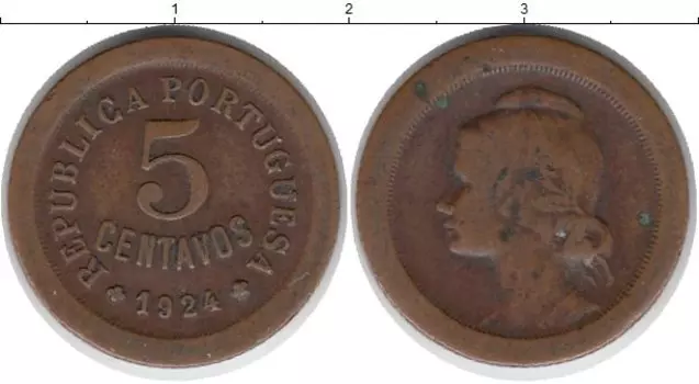 Монета 5 сентаво Португалии 1924 года Бронза