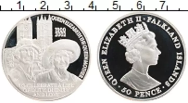 Монета 50 пенсов Фолклендских островов 2002 года Серебро Елизавета II