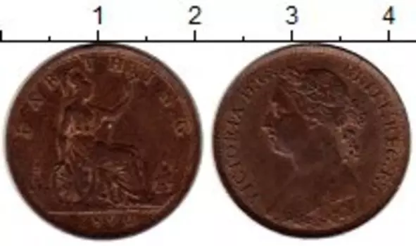 Монета фартинг Англии 1890 года Бронза Виктория