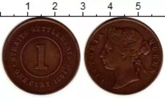 Монета цент Стрейтс-Сеттльмента 1884 года Медь Виктория