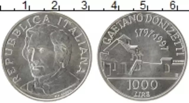 Монета 1000 лир Италии 1997 года Латунь Гаэтано Данизетти