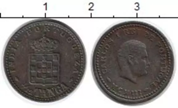 Монета 1/12 танга Португальской Индии 1903 года Медь Карлос I