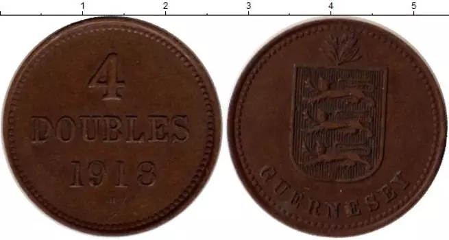 Монета 4 дубля Гернси 1918 года Медь