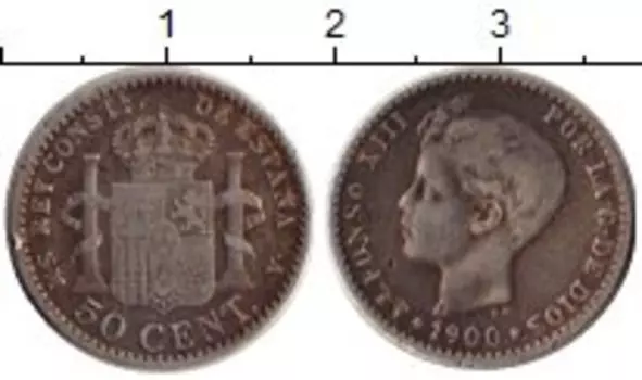 Монета 50 сентим Испании 1900 года Серебро Альфонсо XIII