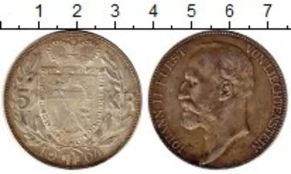 Монета 5 крон Лихтенштейна 1904 года Серебро Иоганн II