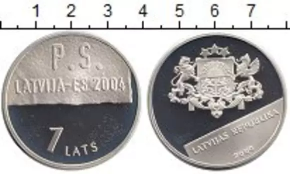 Монета лат Латвии 2004 года Серебро Латвия-ЕС
