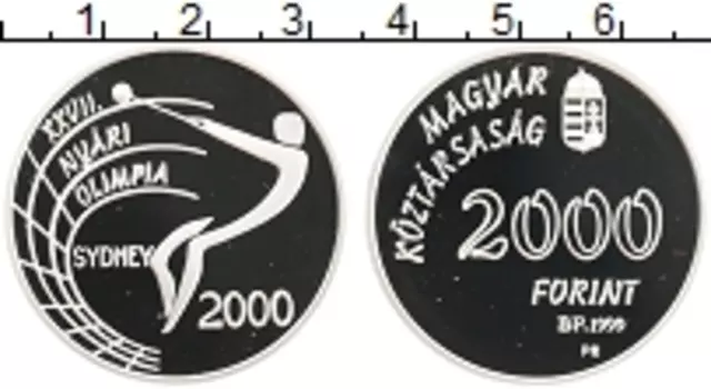 Монета 2000 форинтов Венгрии 1999 года Серебро Олимпийские игры, метание молота
