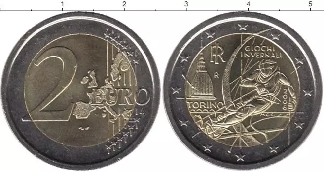 Монета 2 евро Италии 2006 года Биметалл XX зимние Олимпийские Игры в Турине