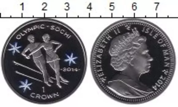 Монета крона Острова Мэн 2014 года Серебро Олимпийские игры в Сочи, фигурное катание