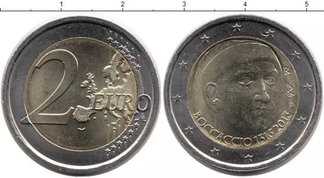 Монета 2 евро Италии 2013 года Биметалл 700 лет со дня рождения Джованни Боккаччио