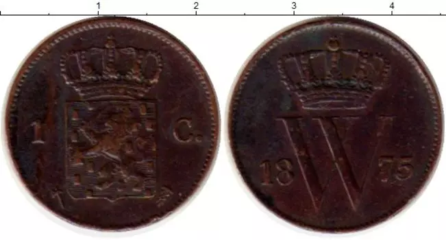 Монета цент Нидерланд 1875 года Медь