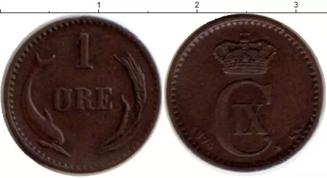 Монета эре Дании 1874 года Бронза Кристиан IХ