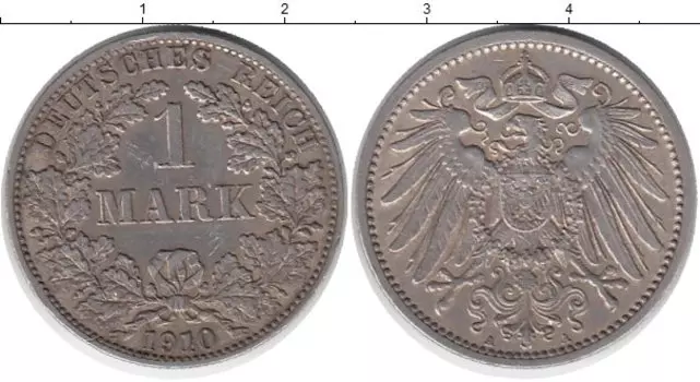 Монета марка Германии 1910 года Серебро А