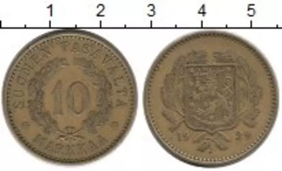 Монета 10 марок Финляндии 1929 года Латунь
