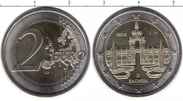 Монета 2 евро Германии 2016 года Биметалл D Саксония
