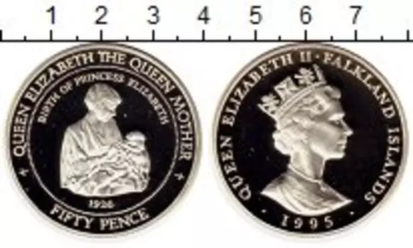 Монета 50 пенсов Фолклендских островов 1995 года Серебро Рождение Елизаветы II