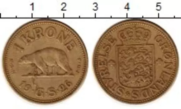 Монета крона Гренландии 1926 года Латунь Медведь