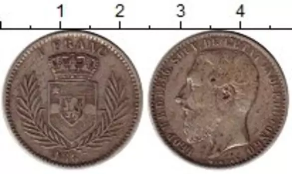 Монета франк Бельгийского Конго 1887 года Серебро Леопольд II