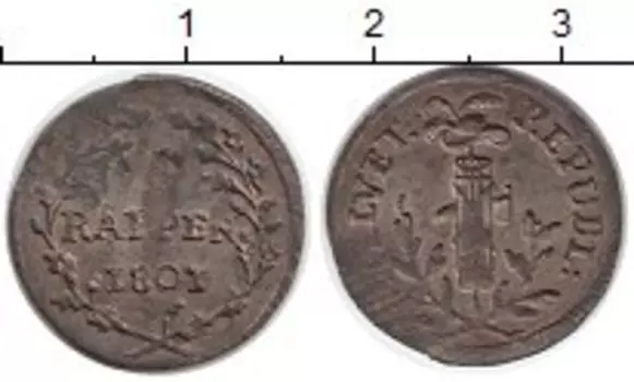 Монета рапп Швейцарии 1801 года Серебро Гельветическая республика (Брак чеканки)
