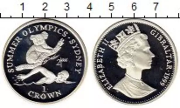Монета крона Гибралтара 1999 года Серебро Олимпиада в Сиднеи 2000 г