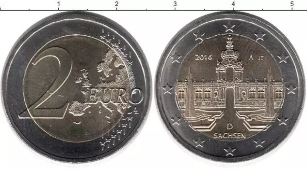 Монета 2 евро Германии 2016 года Биметалл Федеральные земли: Саксония, A