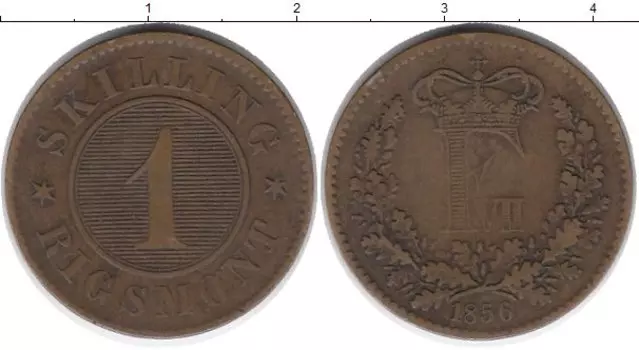 Монета скиллинг Дании 1856 года Бронза Фредерик VII