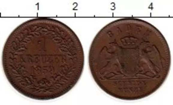Монета крейцер Бадена 1859 года Медь