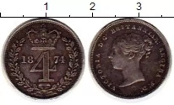 Монета 4 пенса Англии 1874 года Серебро Виктория