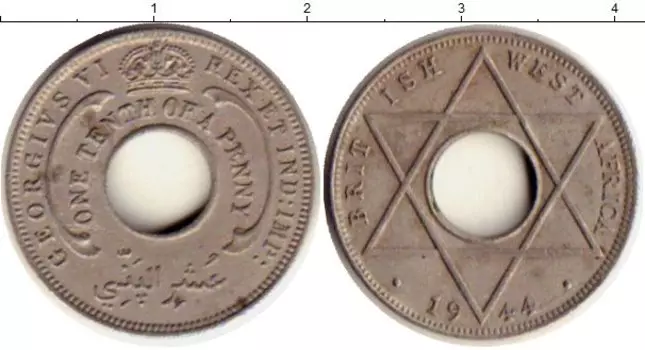 Монета 1/10 пенни Западной Африки 1944 года Медно-никель Георг VI