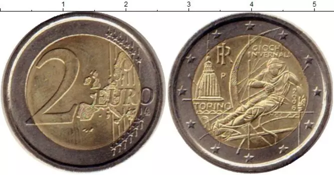 Монета 2 евро Италии 2006 года Биметалл XX зимние Олимпийские Игры в Турине
