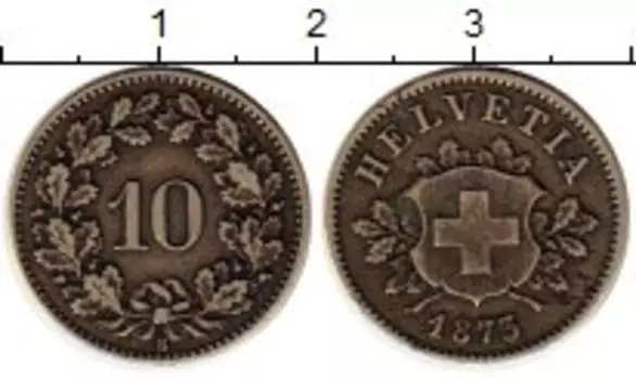 Монета 10 рапп Швейцарии 1873 года Серебро Редкий год !